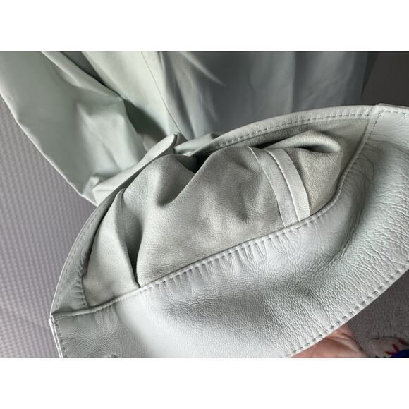 Lafayette 148 Lamb Skin Leather Lightweight Unlined Shirt Size Medium Green Blue - Picture 6 of 14